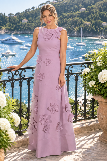 Sleeveless 3D Floral Appliqué Maxi Gown