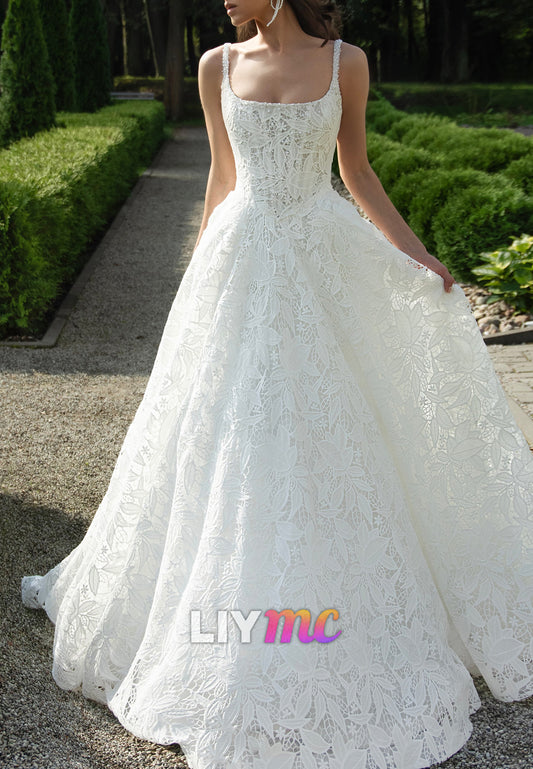 Elegant Floral Lace A-Line Wedding Dress