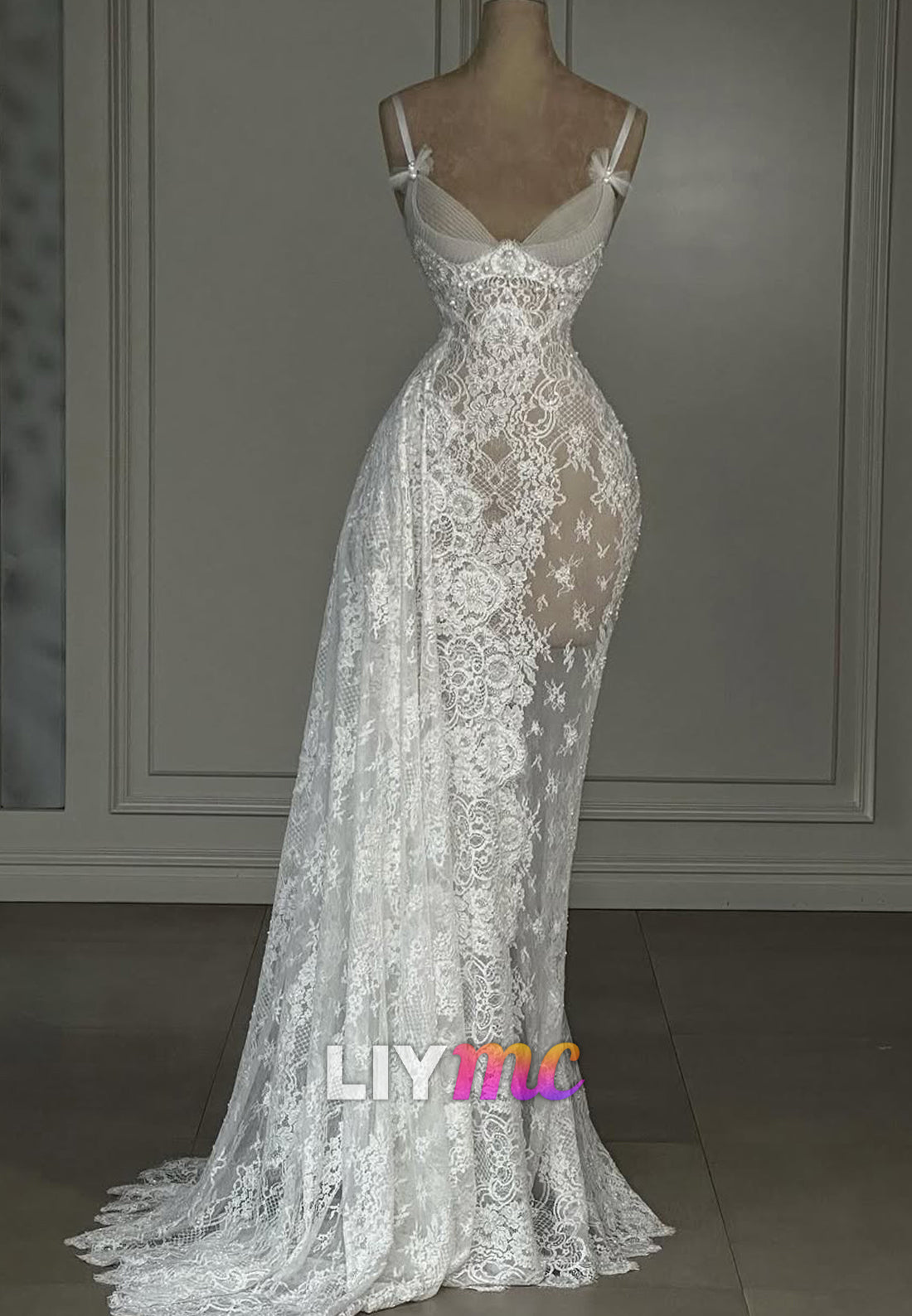 Spaghetti Strap Lace Corset Mermaid Bridal Gown