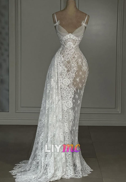 Spaghetti Strap Lace Corset Mermaid Bridal Gown