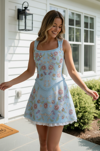 Floral Beaded Corset and Shorts Two-Piece Set