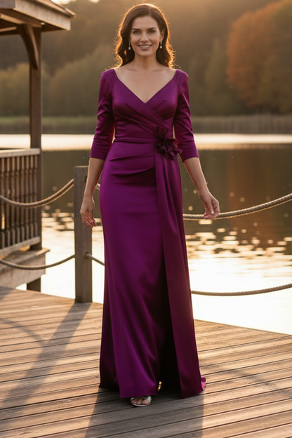 Off-Shoulder Wrap Gown with 3D Flower Detail