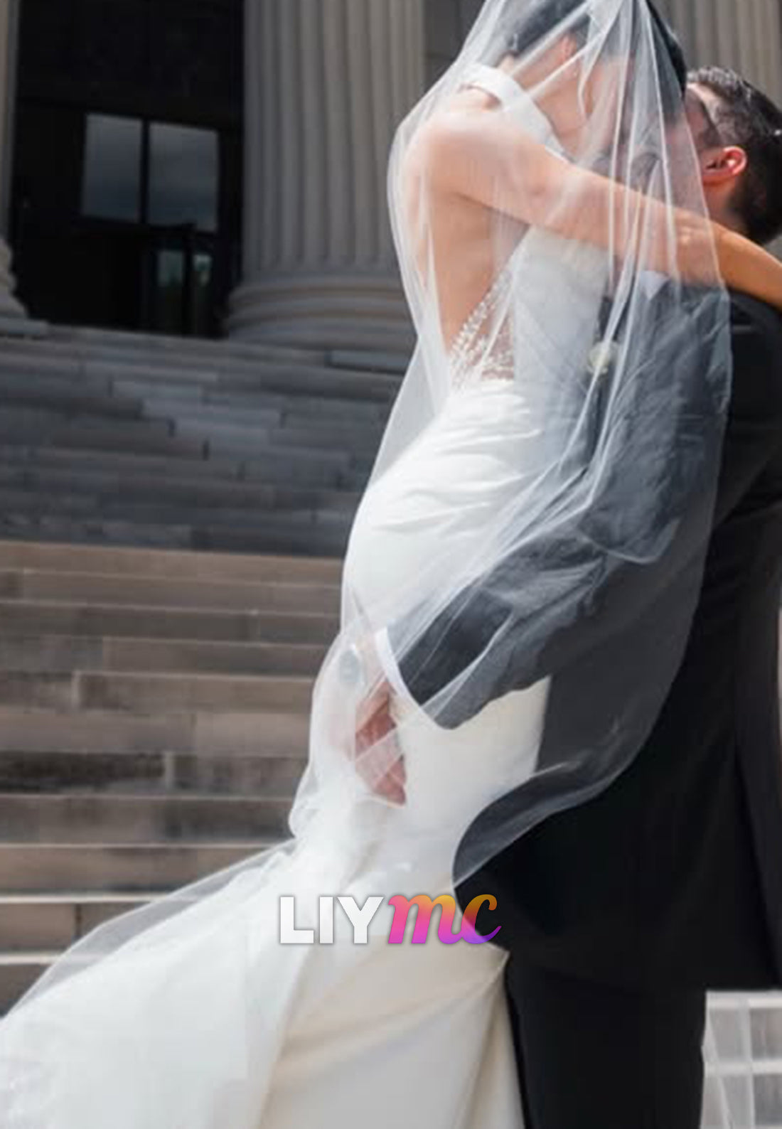 High Neck Mermaid Wedding Dress with Sweep Train