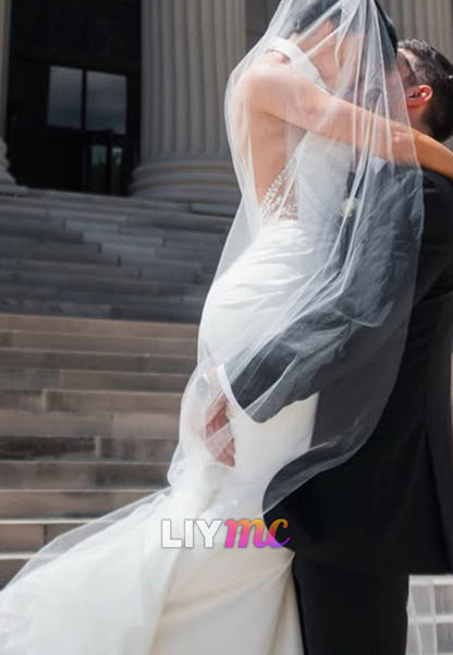 High Neck Mermaid Wedding Dress with Sweep Train