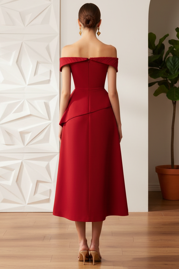 Off-the-Shoulder Midi A-Line Evening Dress
