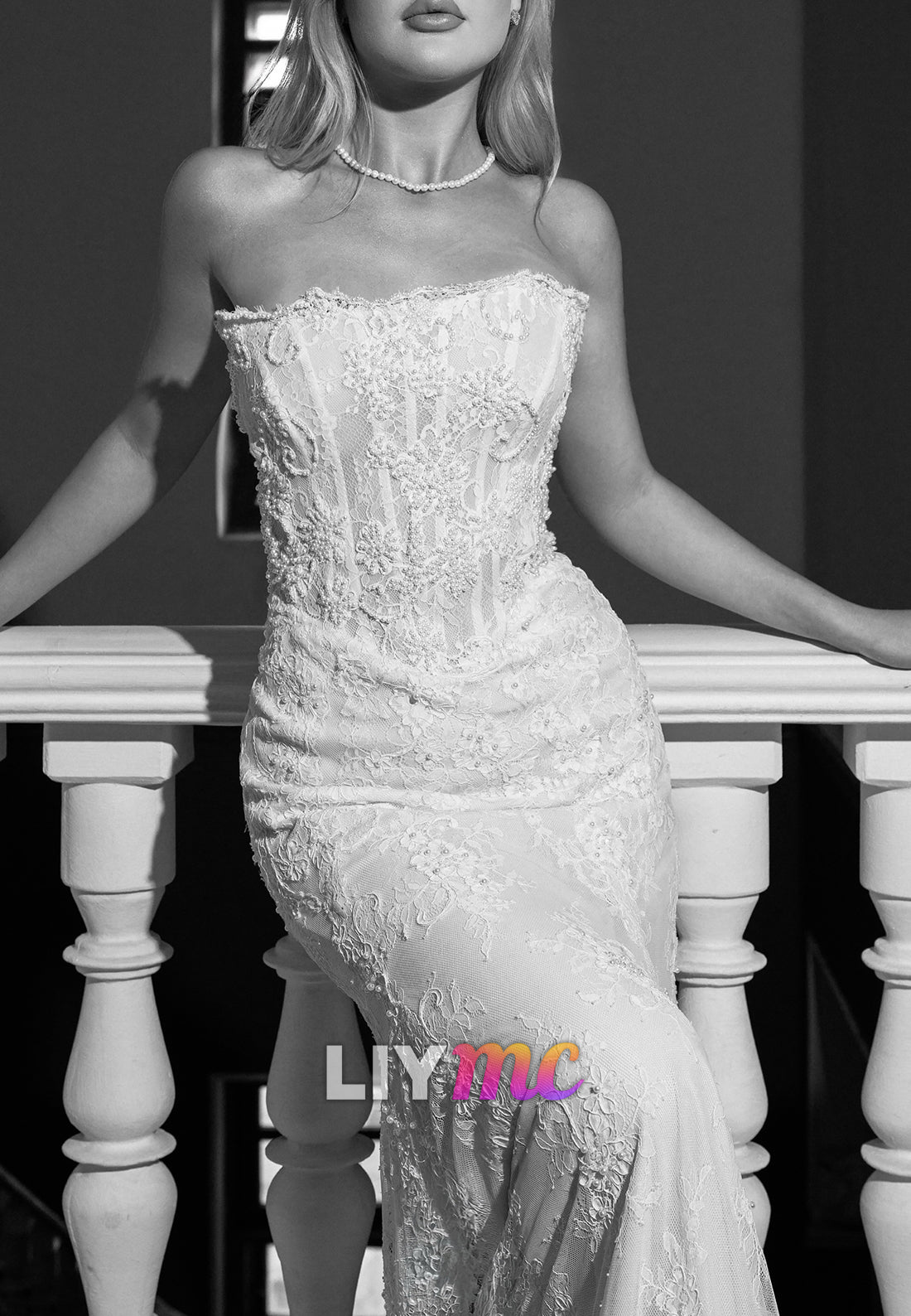 Strapless Lace Mermaid Wedding Dress with Sleeves