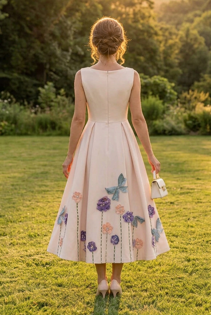 Embroidered 3D Floral Midi Dress