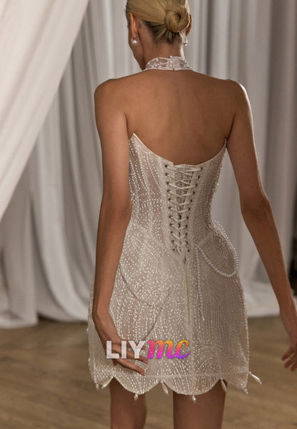 Strapless Pearl Beaded Corset Mini Dress