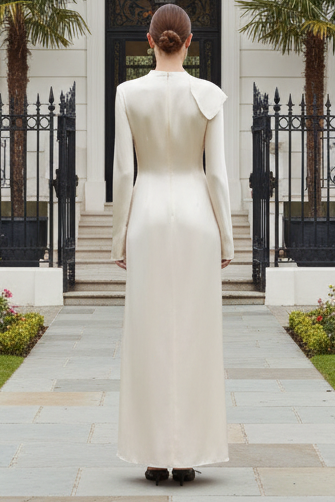 Asymmetric Ruffled High-Neck Satin Maxi Dress