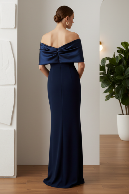 Off-the-Shoulder Column Gown with Back Bow