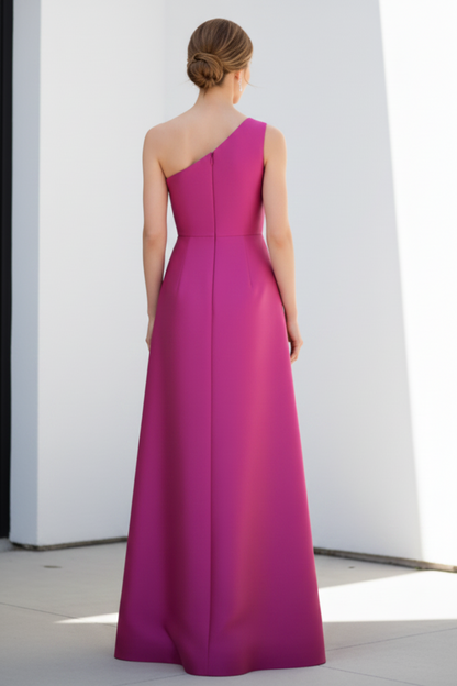 One-Shoulder Floral Applique A-Line Gown
