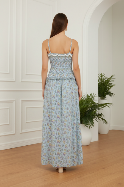 Floral Smocked Spaghetti Strap Maxi Dress