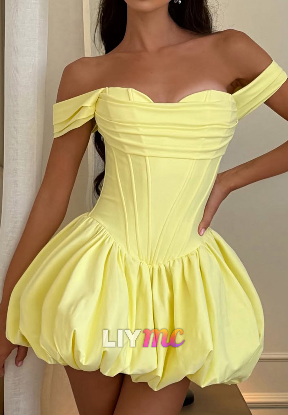 Off-the-Shoulder Corset Bubble Mini Dress