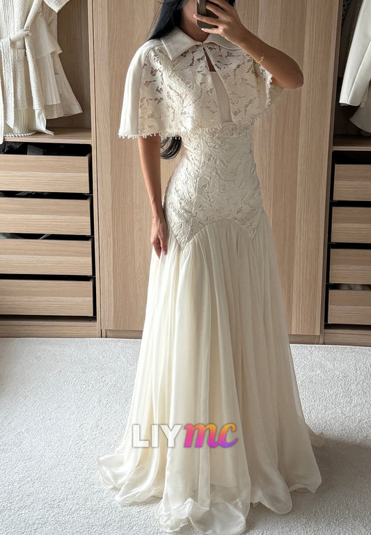 Lace Bodice Maxi Gown with Collared Capelet