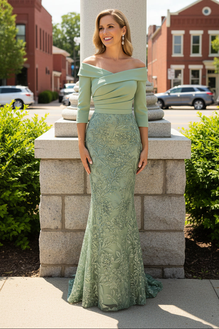Off-the-Shoulder Lace Mermaid Evening Gown