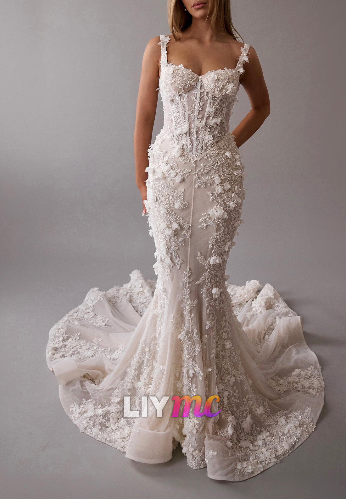 3D Floral Mermaid Wedding Dress with Corset Bodice