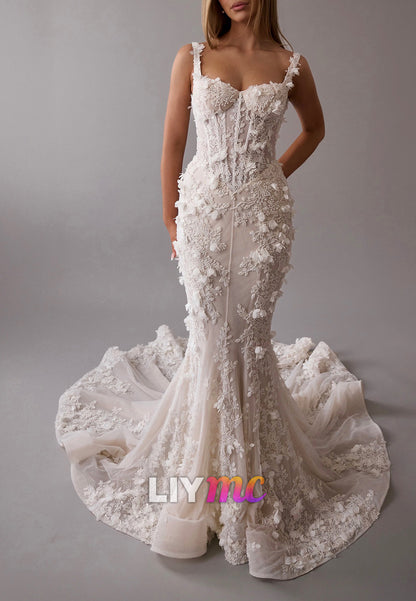 3D Floral Mermaid Wedding Dress with Corset Bodice