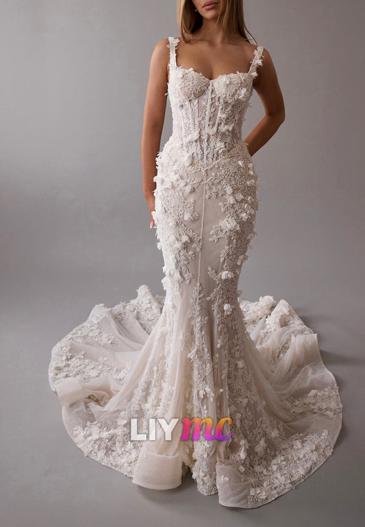 3D Floral Mermaid Wedding Dress with Corset Bodice