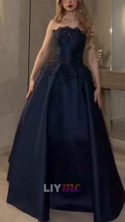 Strapless Beaded Ball Gown with Lace-Up Back