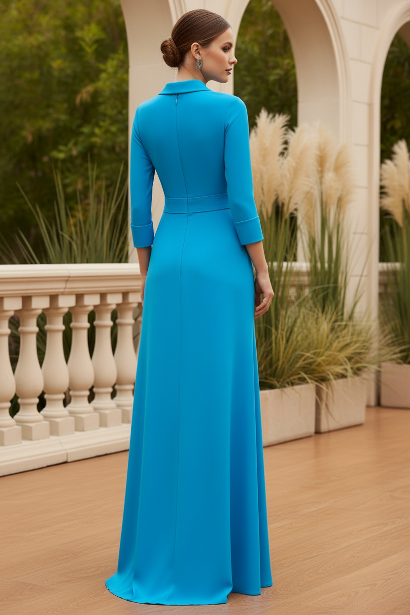 Plunging V-Neck Floral Waist Evening Gown