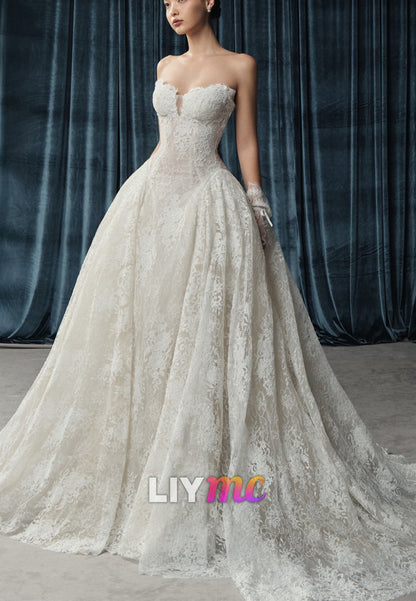 Off Shoulder Lace Ball Gown Wedding Dress with Veil