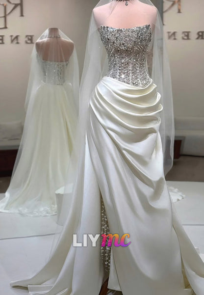 Strapless Crystal Corset Satin Wedding Dress