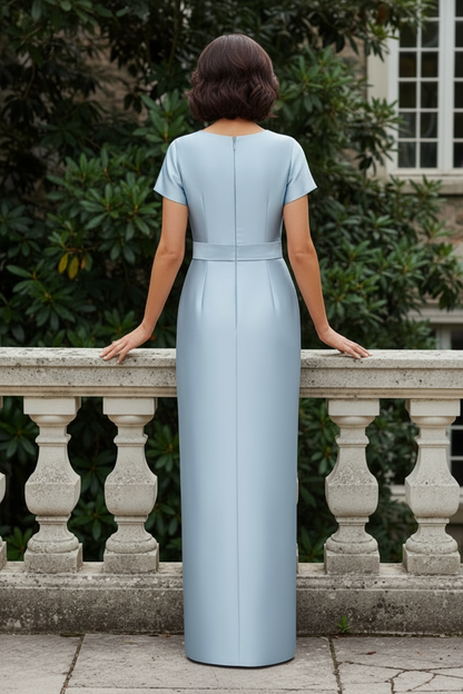 Bateau Neck Satin Column Evening Dress with Bow
