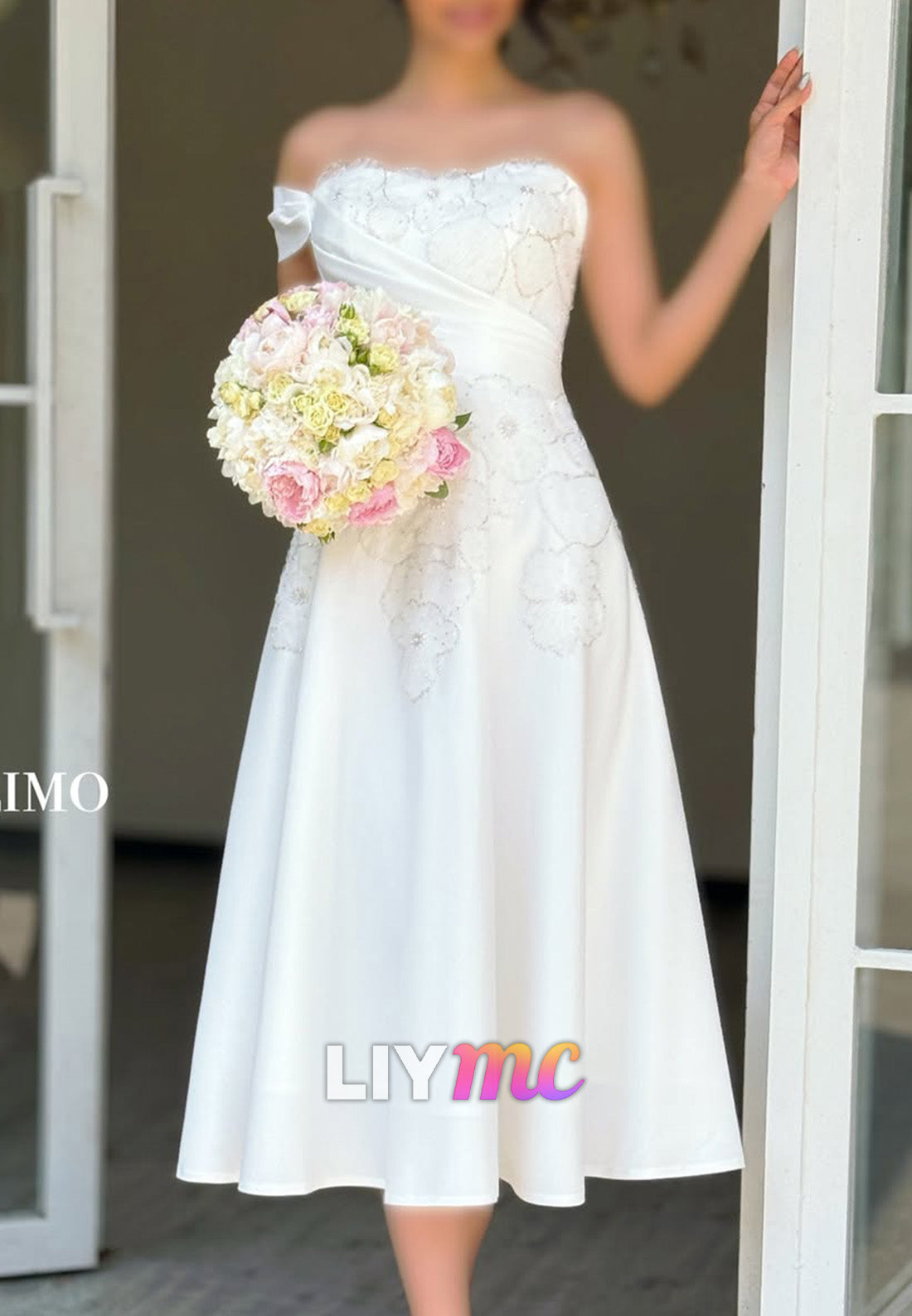 Midi A-Line Wedding Dress with Beaded Capelet