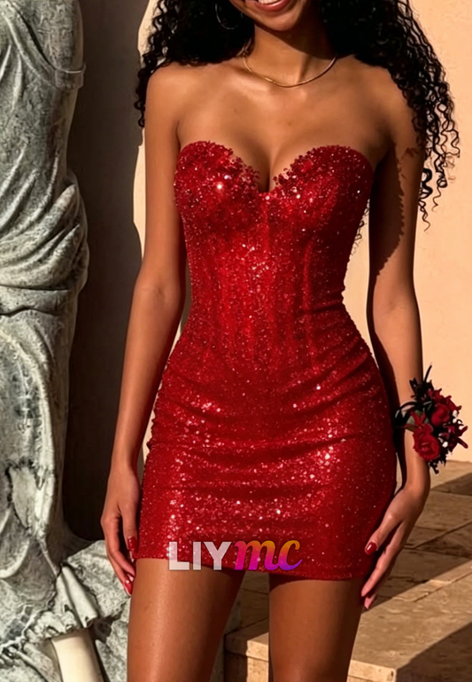 Sweetheart Sequin Corset Bodycon Mini Dress
