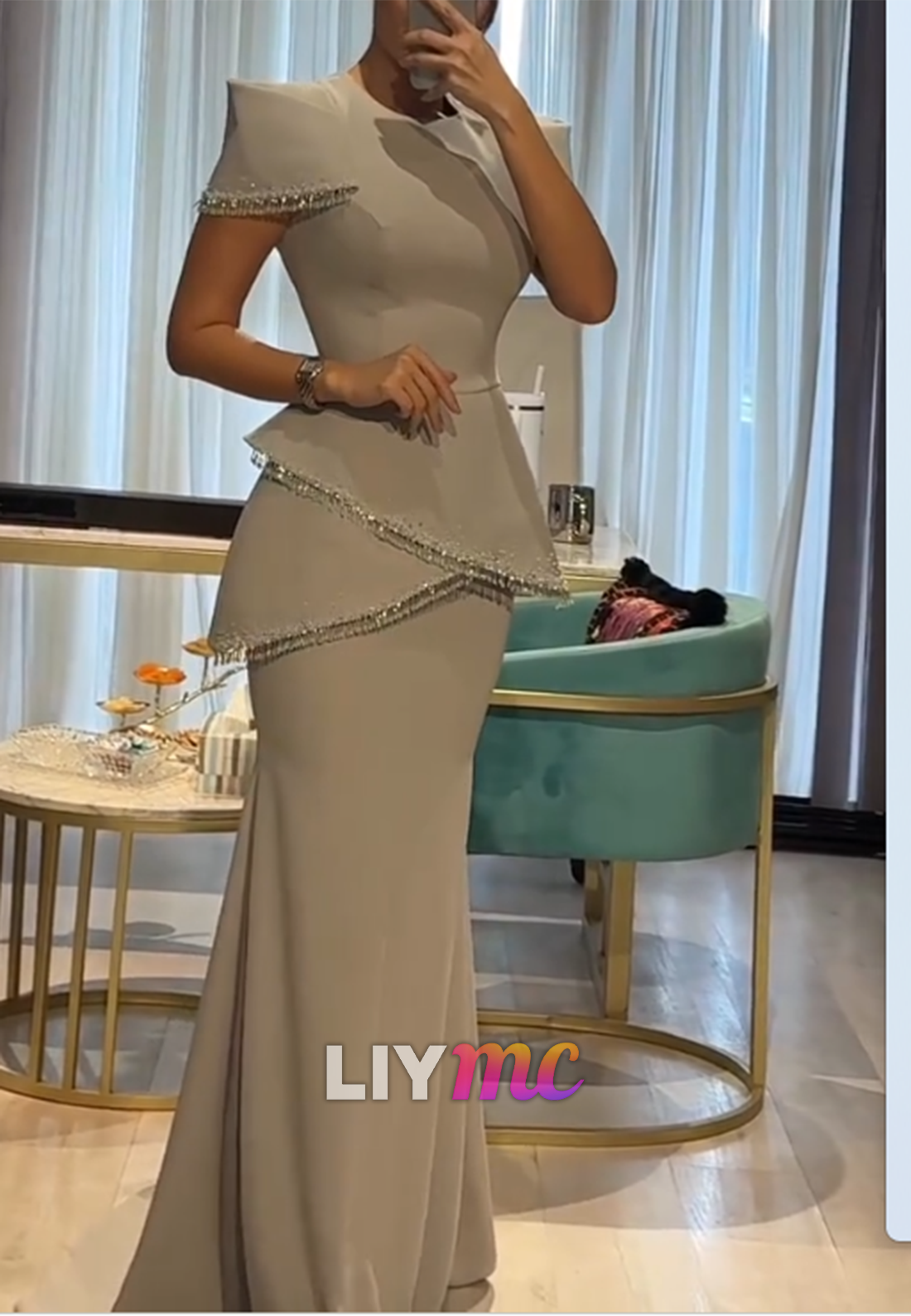Asymmetric Peplum Mermaid Evening Gown