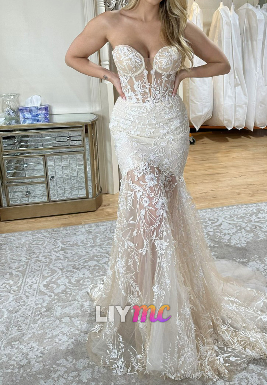 Strapless Lace Mermaid Wedding Dress with Corset