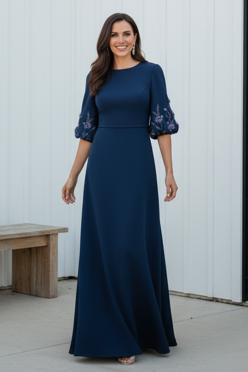 A-Line Evening Gown with Embellished Sleeves