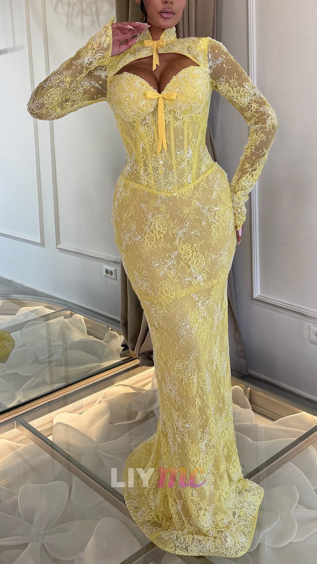 Lace Corset Gown with Cut-Out Neckline