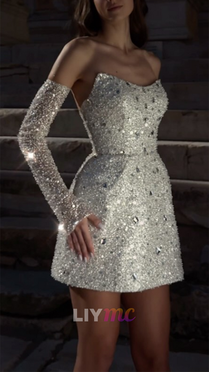 Embellished Mini Dress with Matching Sleeves
