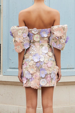 3D Floral Off-the-Shoulder Mini Dress