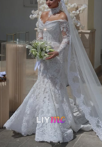 Off-the-Shoulder Lace Mermaid Wedding Dress