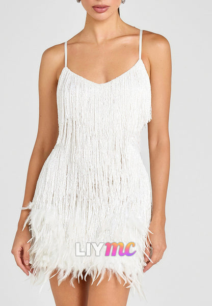 Fringe & Feather Tiered Mini Party Dress