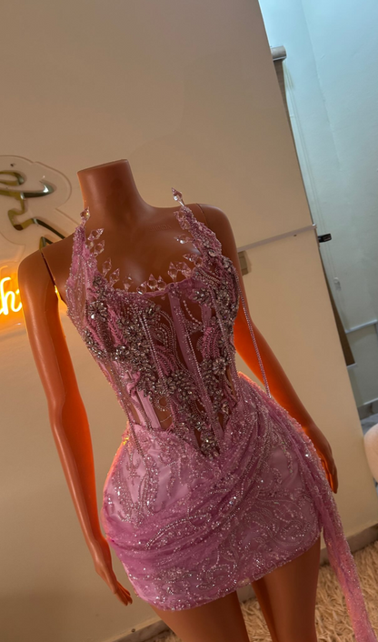 Embellished Corset Mini Dress with Side Drape