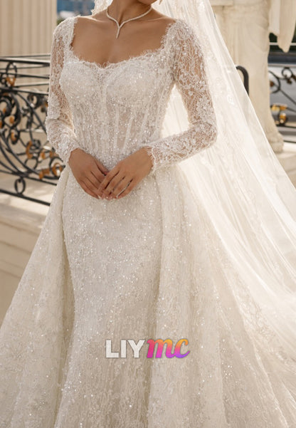 Lace Mermaid Wedding Dress with Detachable Overskirt