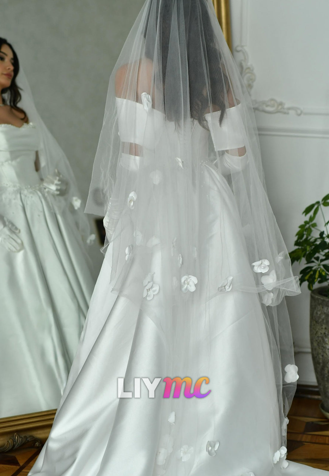 Elegant Pearl-Beaded Satin A-Line Wedding Dress