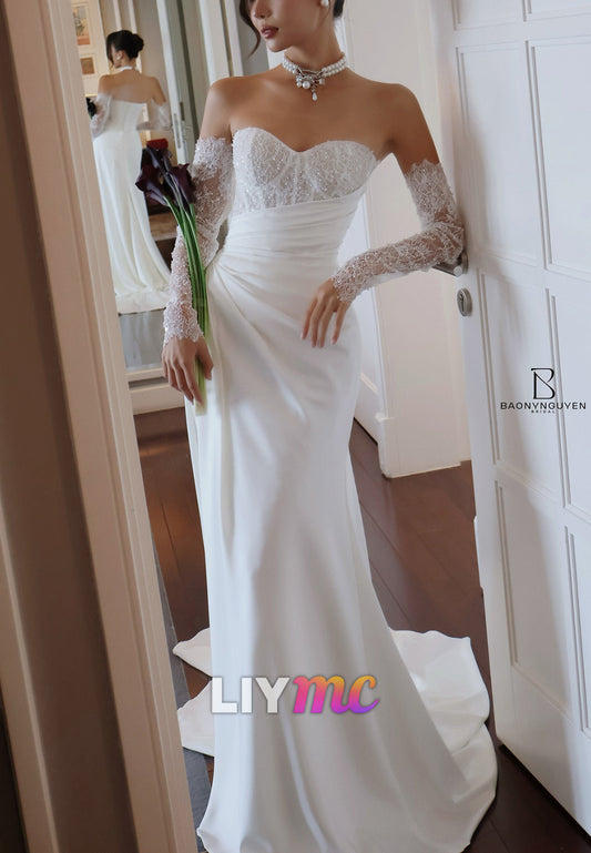 Sweetheart Corset Wedding Dress with Lace Sleeves