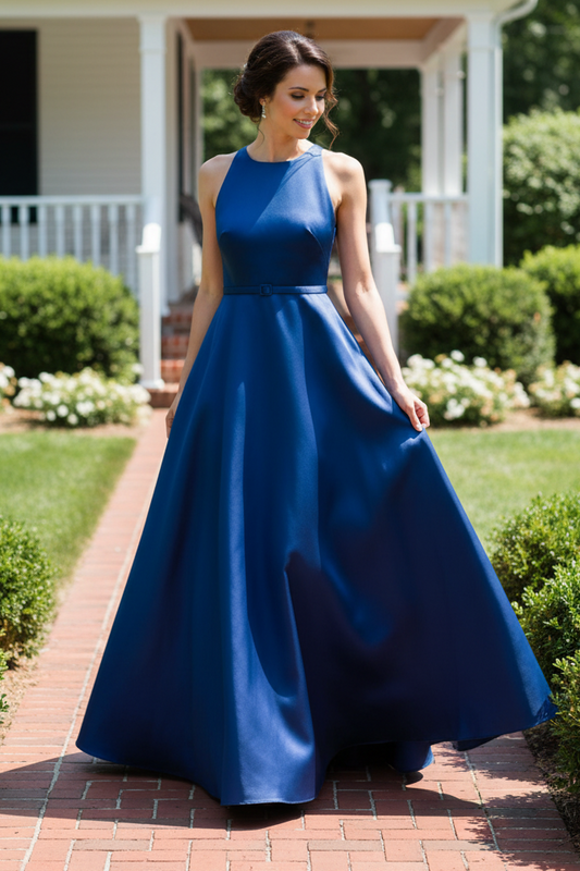 High-Neck Satin A-Line Formal Dress