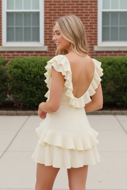 Tiered Ruffle Mini Dress with V-Back