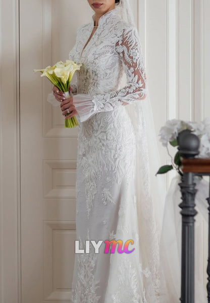 Vintage High Neck Lace Sheath Wedding Dress