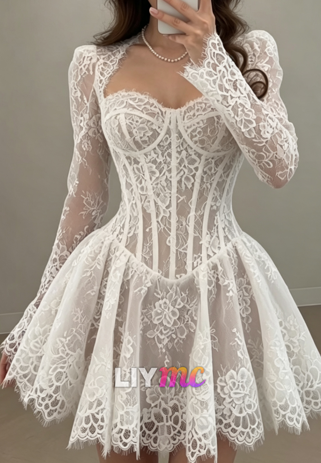 Lace Long-Sleeve Corset Mini Dress
