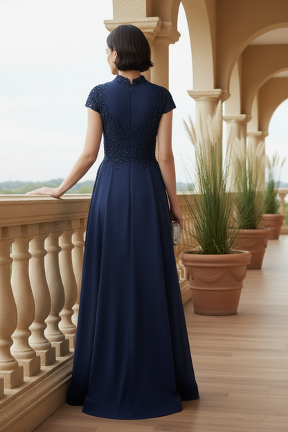 Beaded Cap Sleeve A-Line Evening Gown