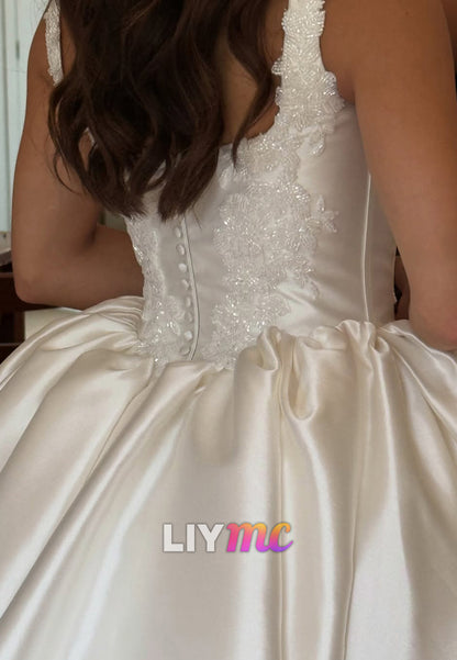 Beaded Lace Ball Gown Wedding Dress with Pockets