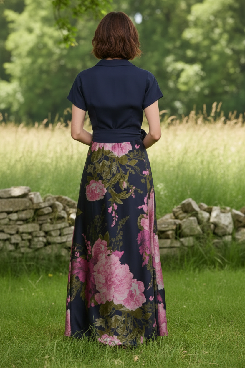 Elegant Wrap Bodice Floral Organza Evening Gown