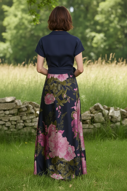 Elegant Wrap Bodice Floral Organza Evening Gown