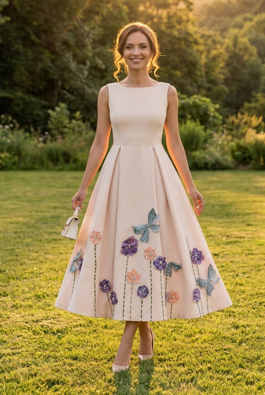 Embroidered 3D Floral Midi Dress